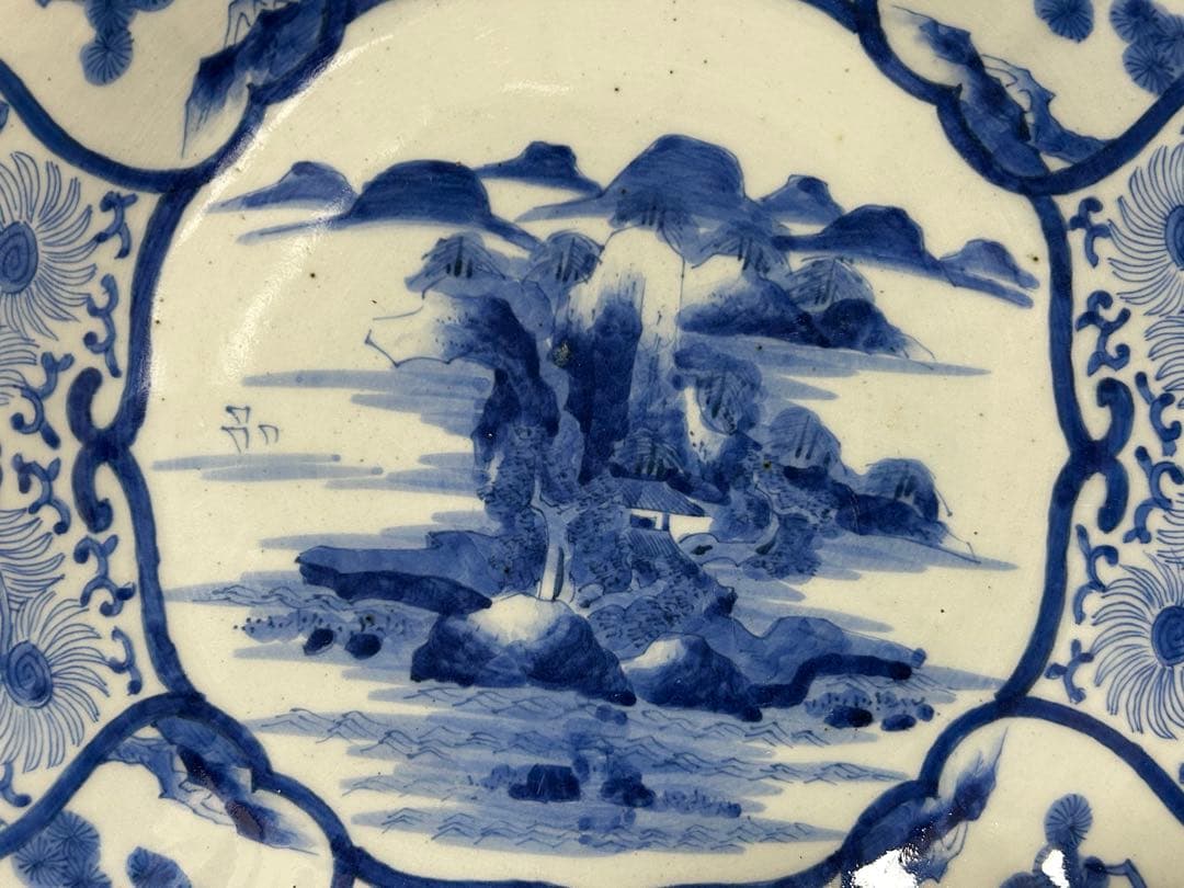 古伊万里　染付山水文角皿　江戸後期
