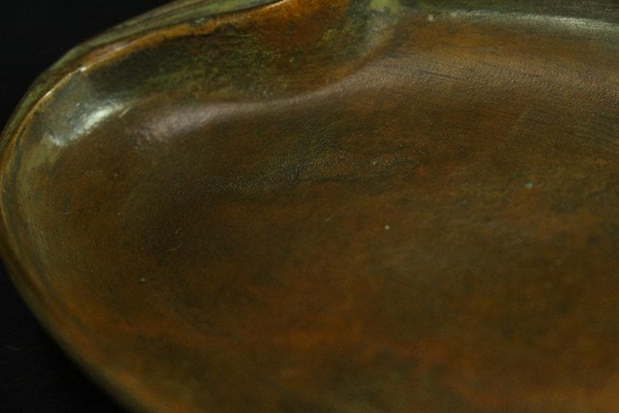 銅 鶴 楕円形 皿 11.5cmx7cm 在銘 文房四宝(K-YC355)