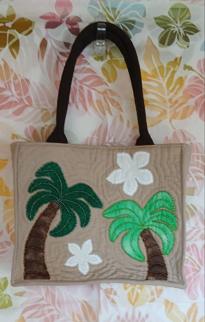 ハワイアンキルト パームツリーのキラキラトートバッグ