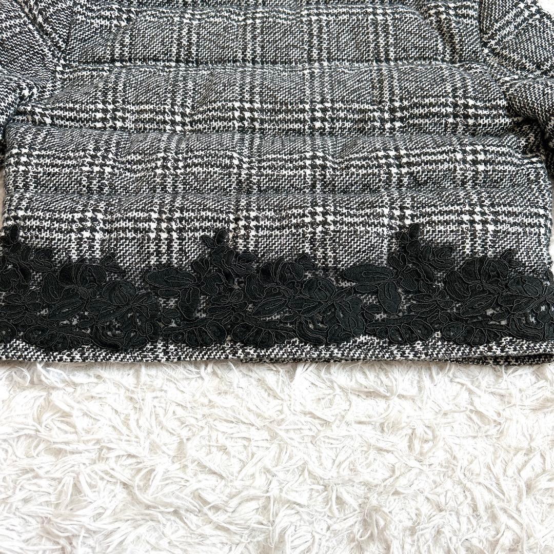 美品⁂エルマンノフィレンツェ⁂ショートコート　グレンチェック　レース　ロゴボタン