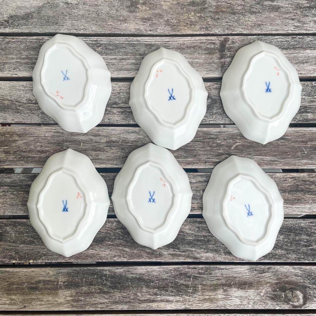 マイセン 手描き　菱形　小皿　一つの花　６個セット