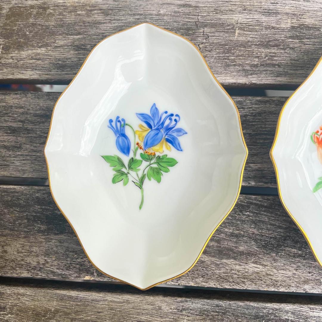 マイセン 手描き　菱形　小皿　一つの花　６個セット