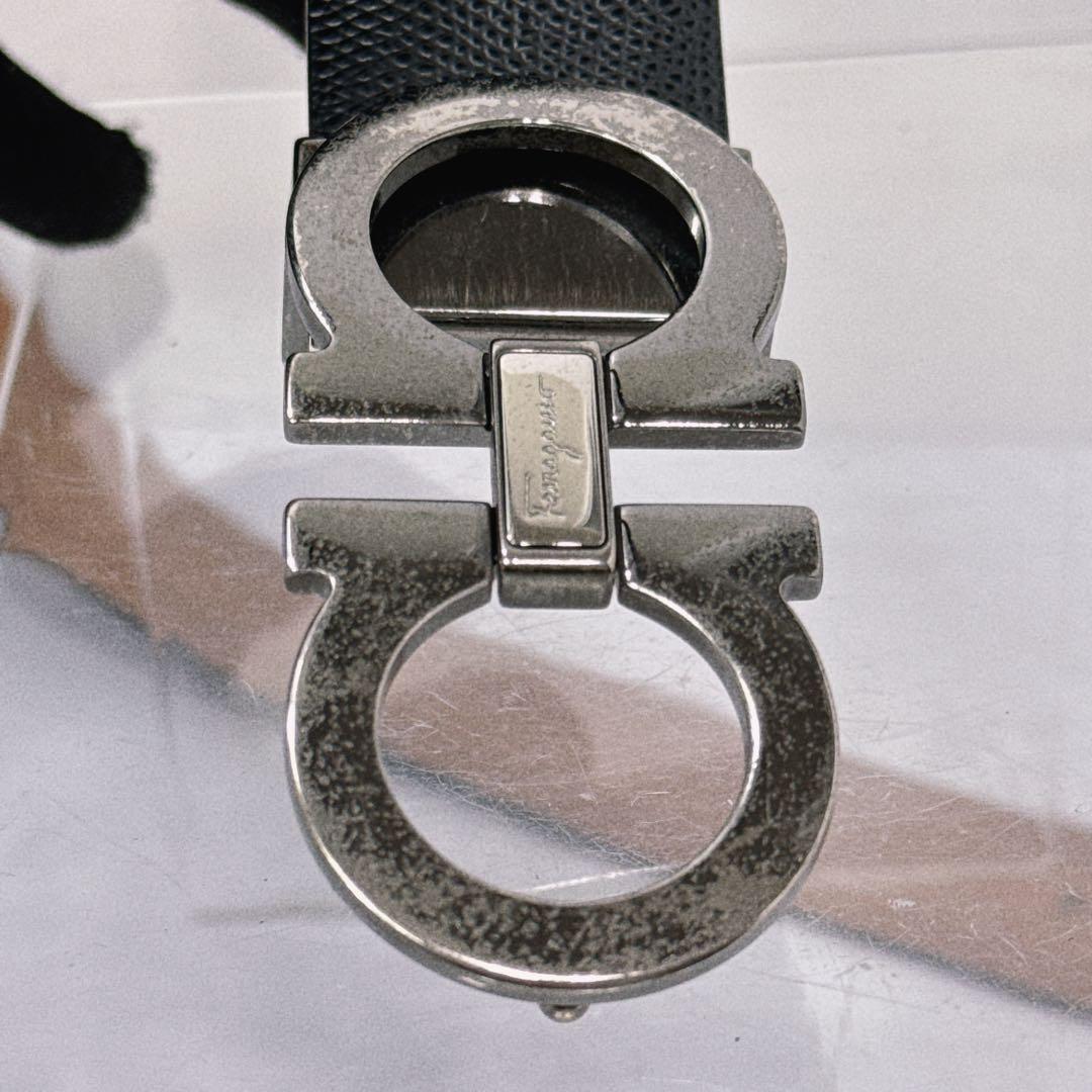 エイジング良好 Ferragamo ダブルガンチーニ ベルト シボ革ガンメタ