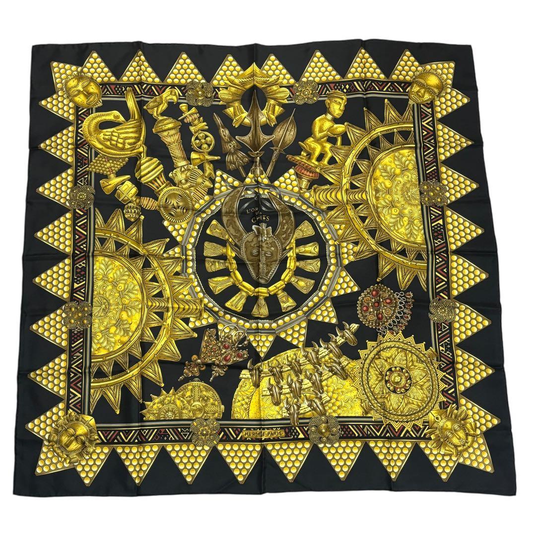 HERMES/エルメス カレ90 首長達の金 スカーフ i_024