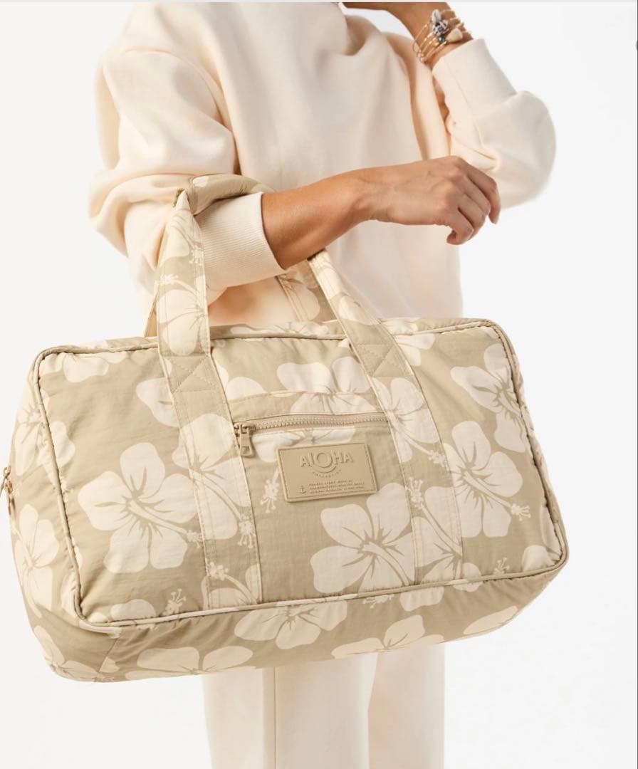新品未使用　アロハコレクション　ハイビスカス柄 ベージュ ボストンバッグ