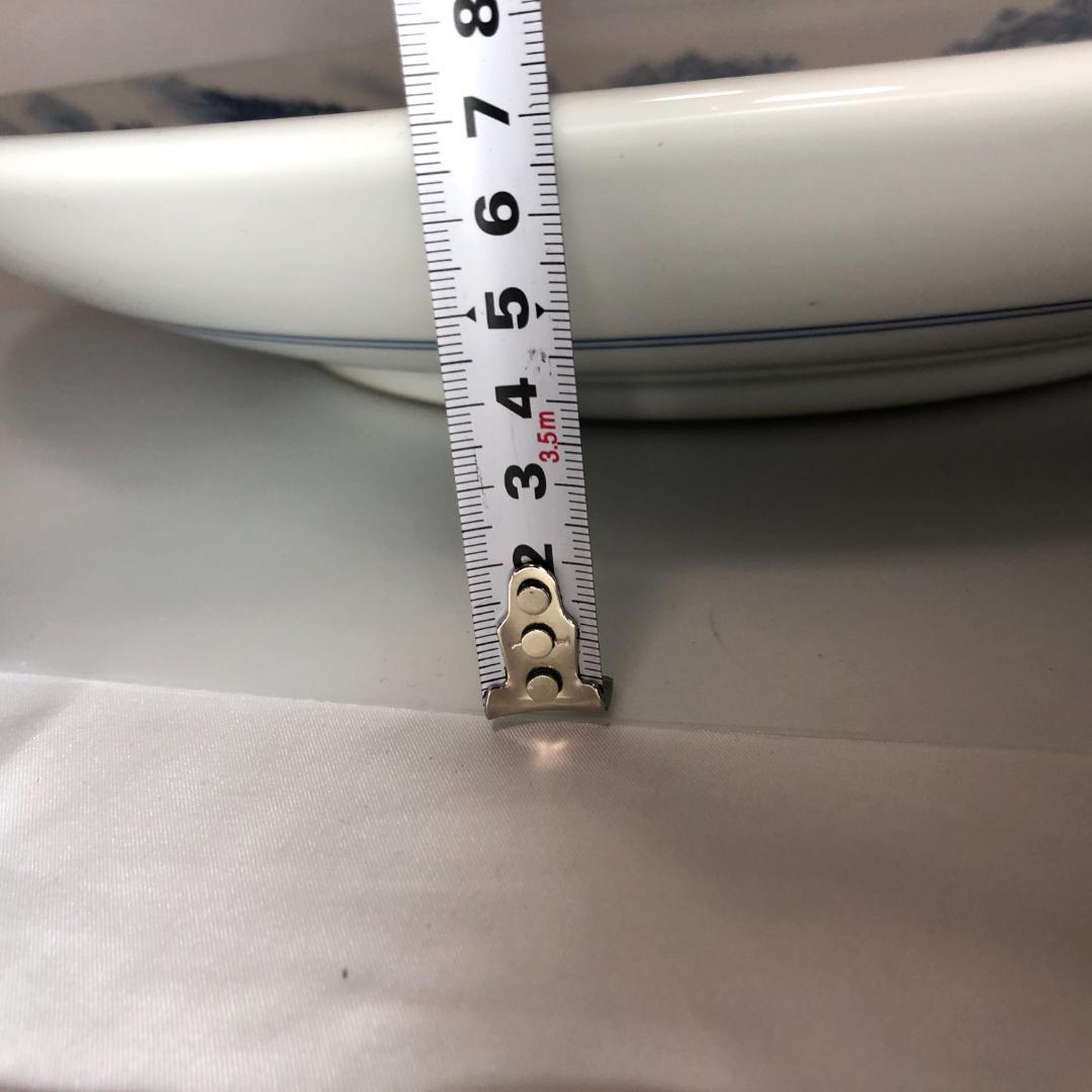 有田焼　特大皿　緒方松右衛門 染付け 山水図 手書き 45.5cm　レトロ品