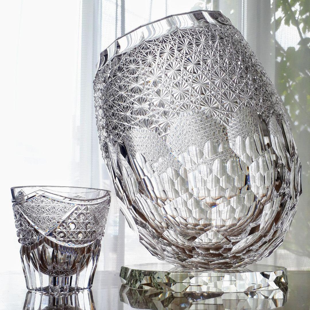 江戸切子　堀口硝子　三代目秀石 作品　花器　銘「ゴジラの卵」【 未使用　美品 】