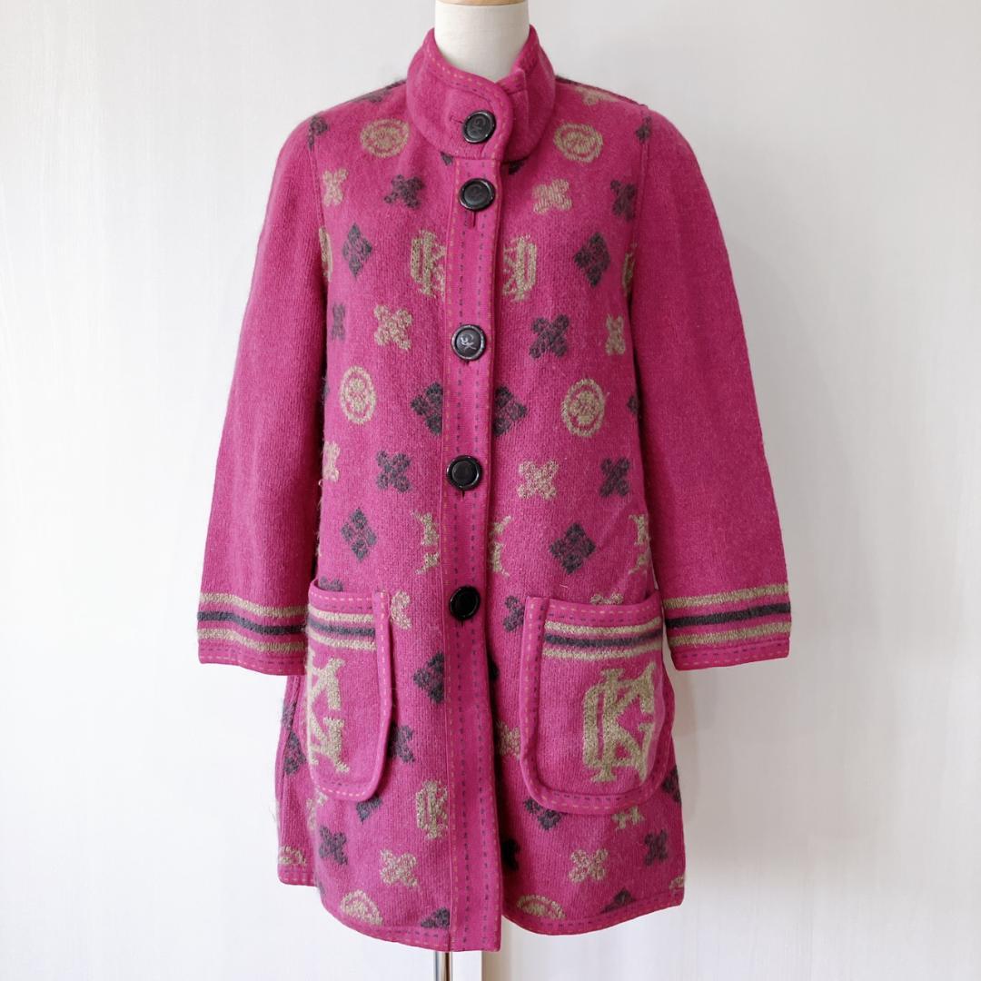 【美品】　伊太利屋 GK　総柄モヘアウールブレンドロングカーディガンパープル