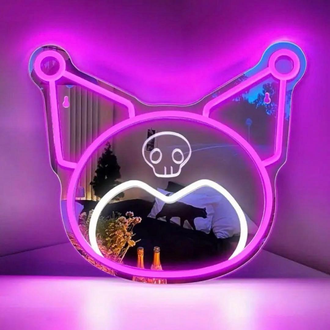 【送料無料！】クロミ　ネオンライト　ミラー　LED 壁掛け鏡　USB給電　新品