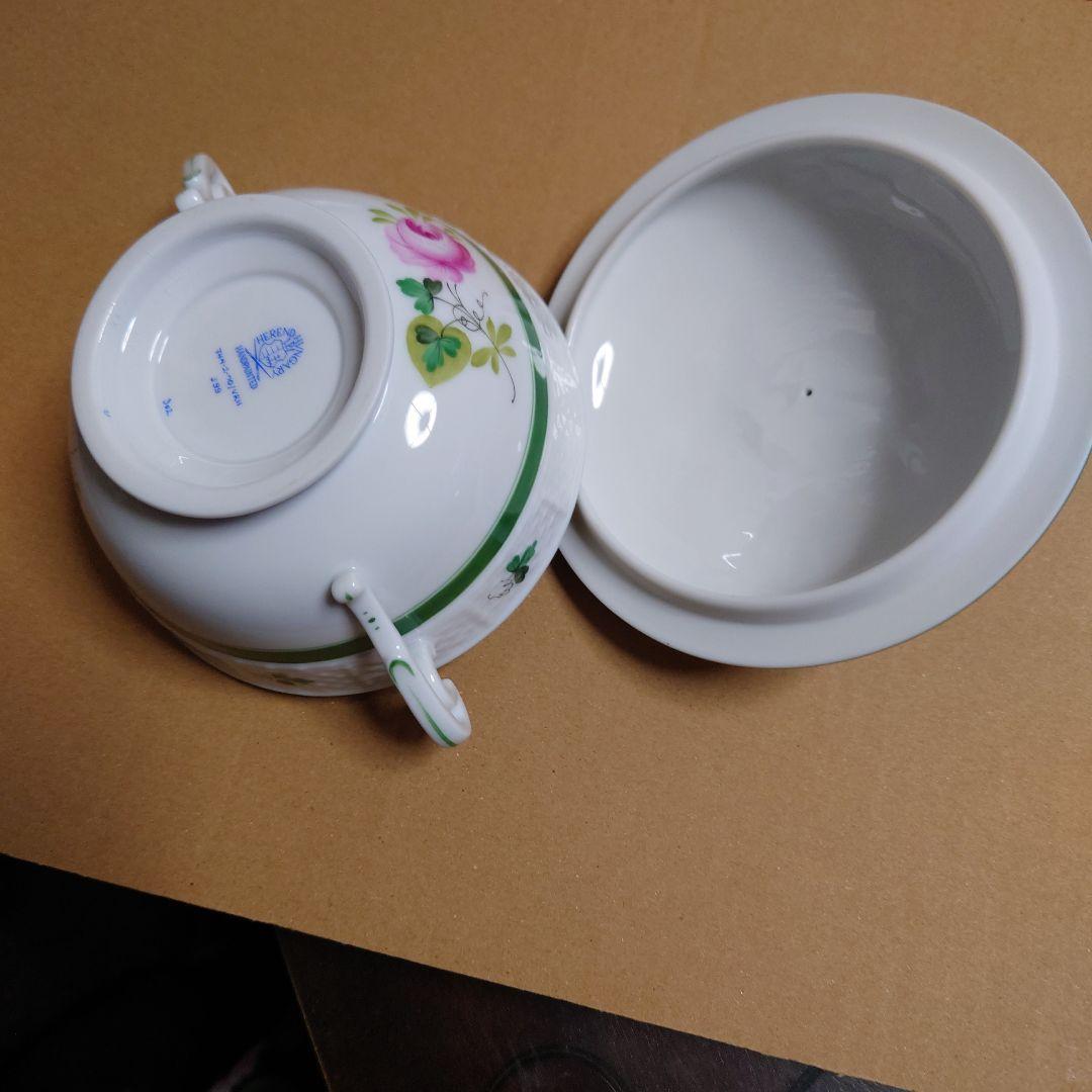 花柄白磁菓子入れ　2客