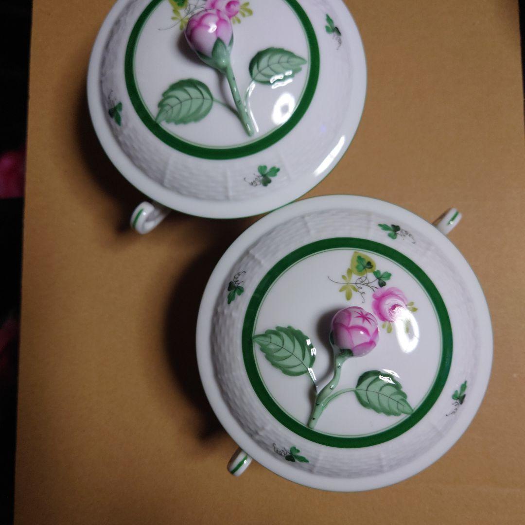 花柄白磁菓子入れ　2客