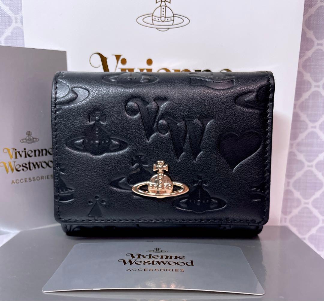 【最新❤︎新品】ヴィヴィアン・ウエストウッド　三折財布 黒マット