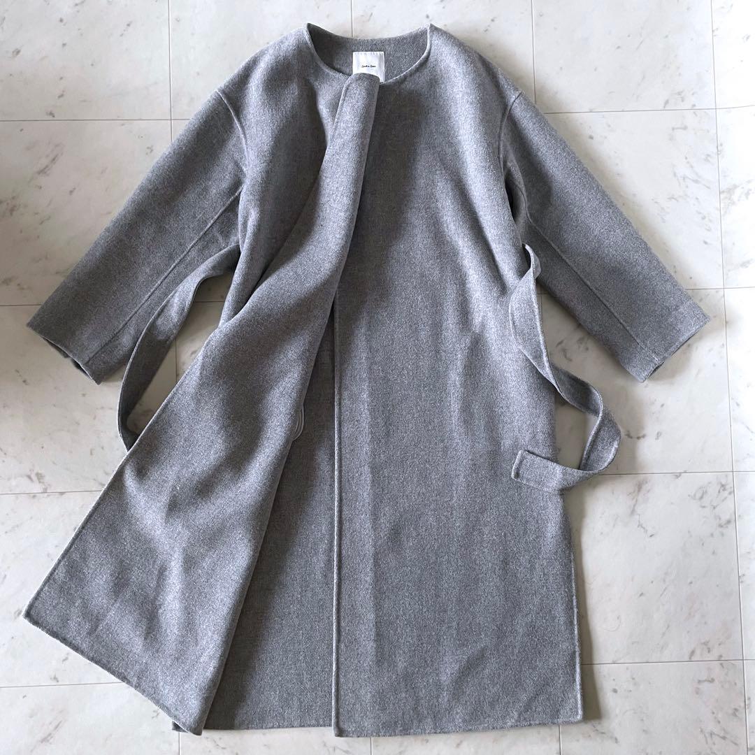 美品＊スピック＆スパン ビーバーフォールドラペルコート グレー 36 ゆったりめ