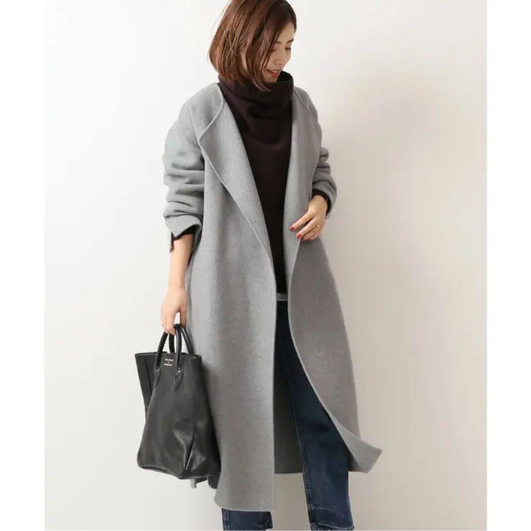 美品＊スピック＆スパン ビーバーフォールドラペルコート グレー 36 ゆったりめ