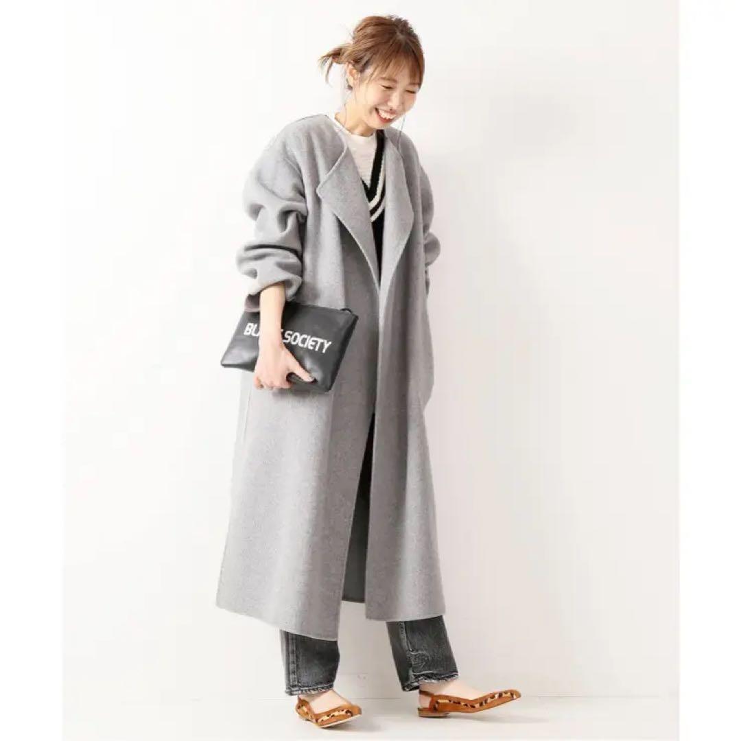 美品＊スピック＆スパン ビーバーフォールドラペルコート グレー 36 ゆったりめ