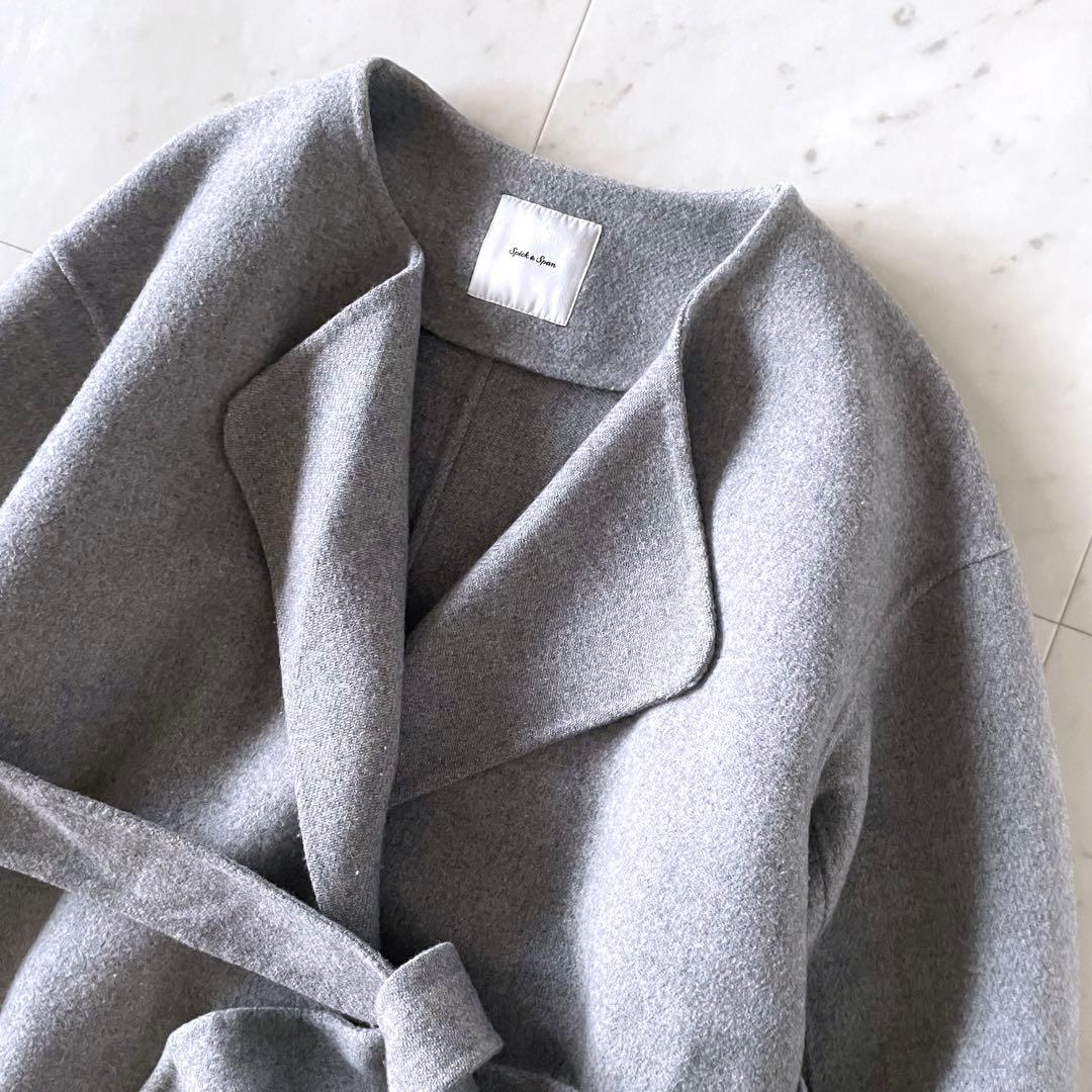 美品＊スピック＆スパン ビーバーフォールドラペルコート グレー 36 ゆったりめ