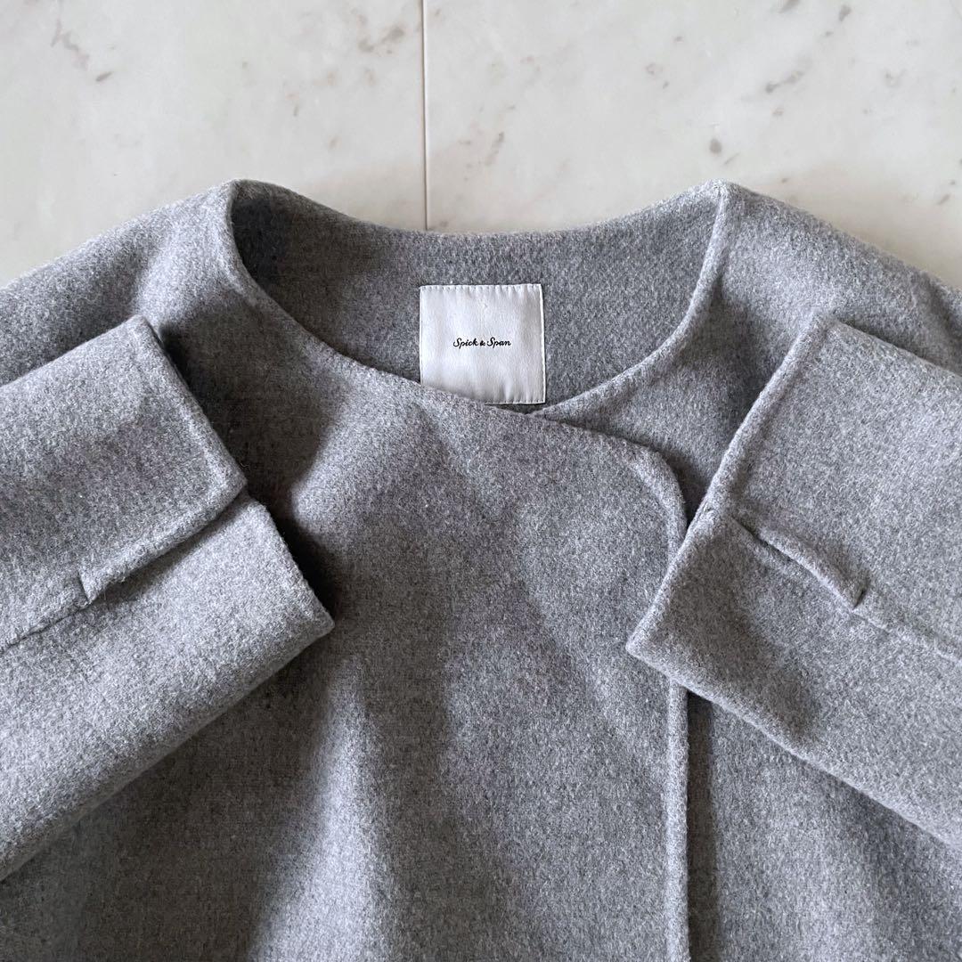 美品＊スピック＆スパン ビーバーフォールドラペルコート グレー 36 ゆったりめ