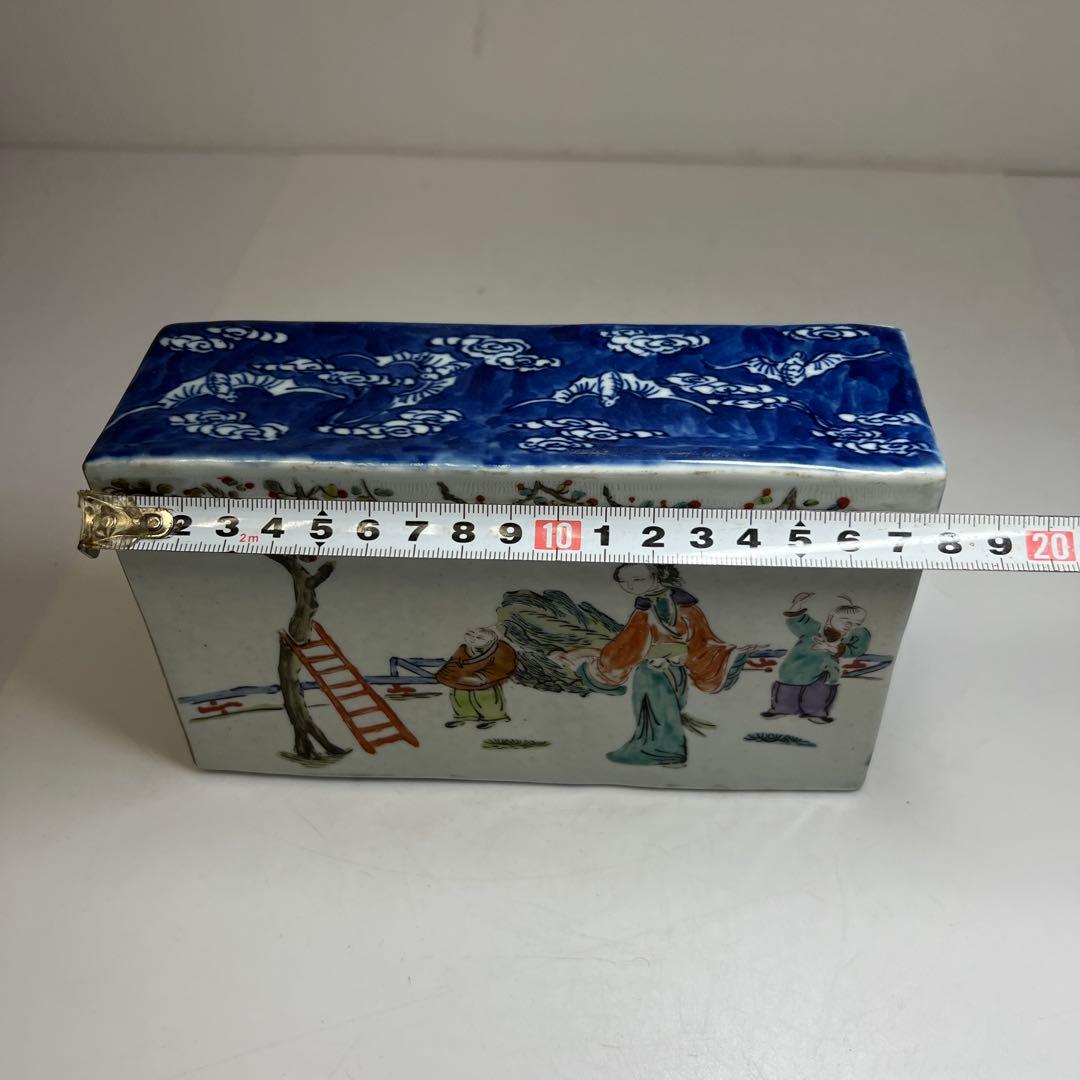 中国清時代　新渡粉彩　陶枕　幅18㎝　東な7-1221☆2F