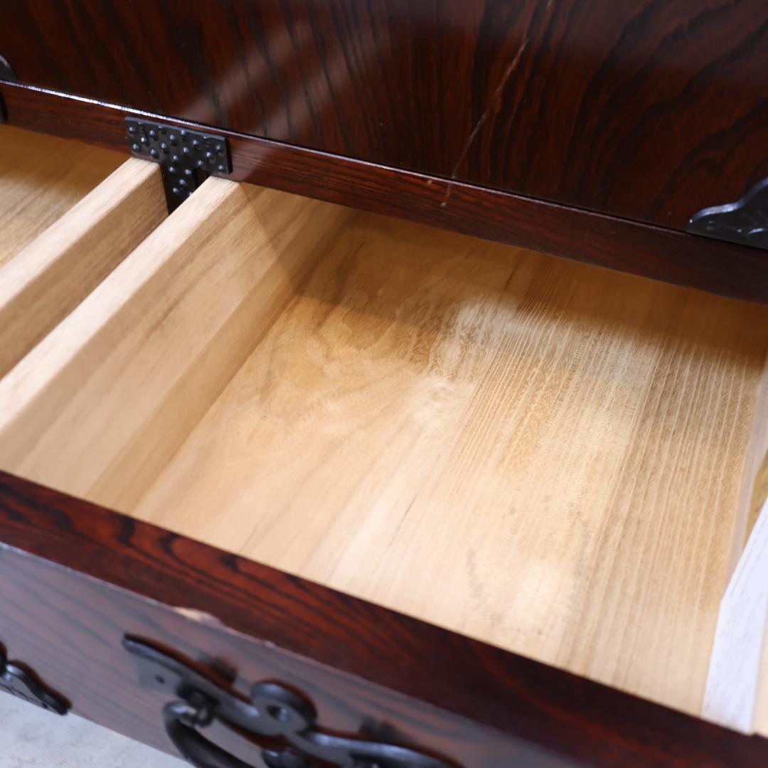 岩谷堂箪笥 欅材 茶棚 漆塗り 桐紋様 南部鉄器 サイドボード 飾り棚 茶箪笥