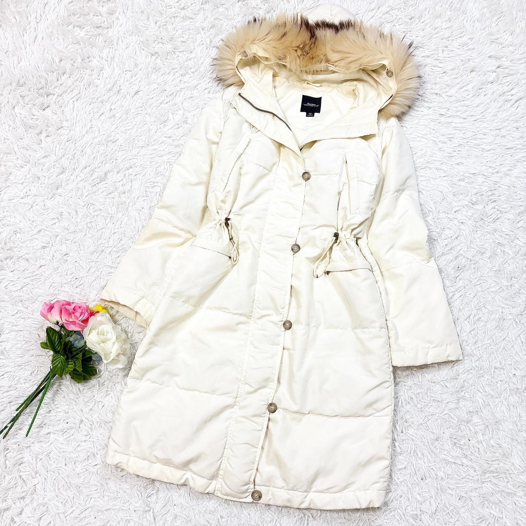 希少42【極美品】マックスマーラ ダウンコート ファーフード アイボリー 洗える