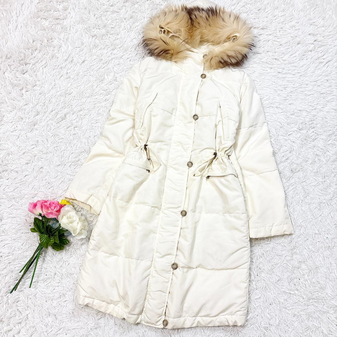 希少42【極美品】マックスマーラ ダウンコート ファーフード アイボリー 洗える