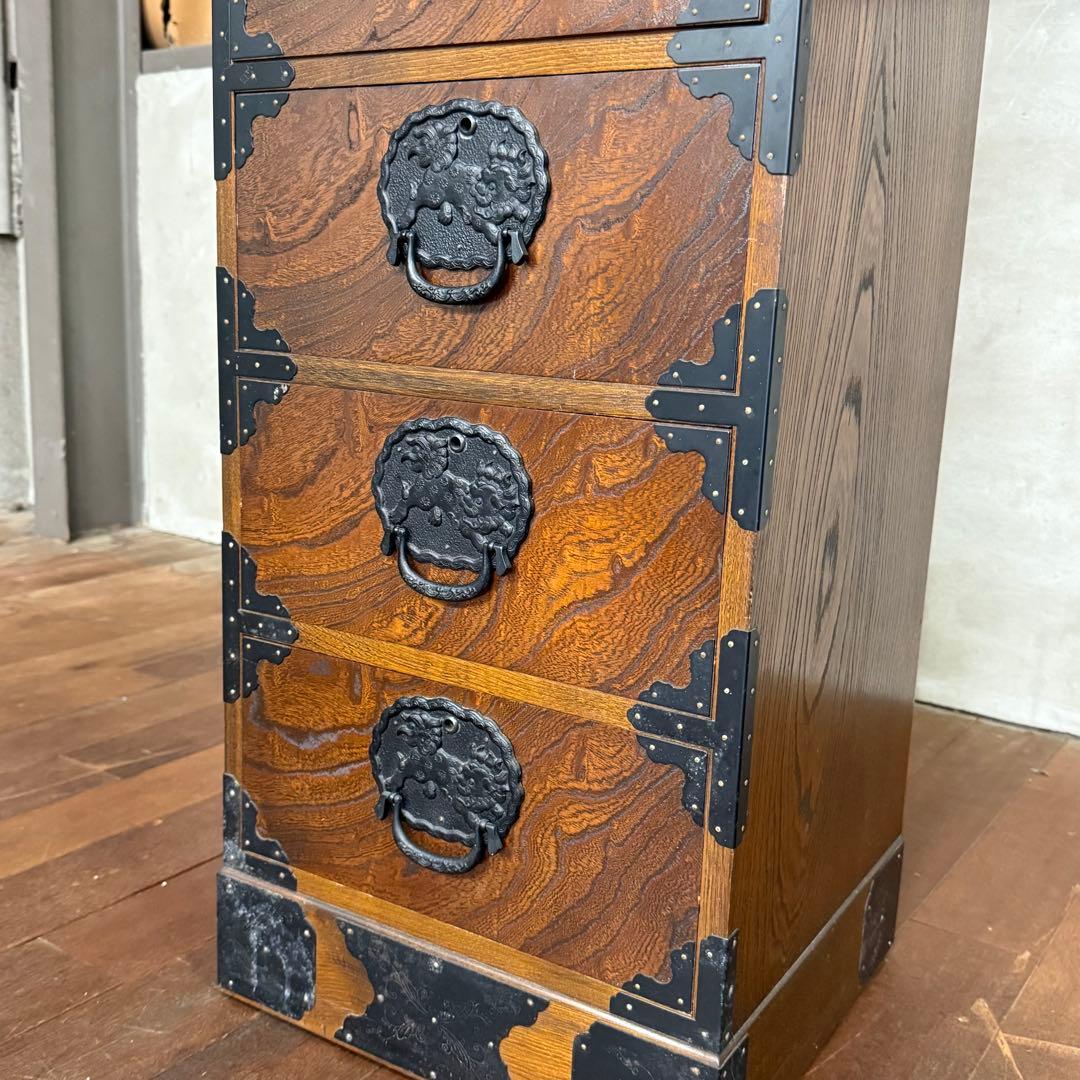 H17C20 駿河民芸 縦長箪笥 7段チェスト 欅材