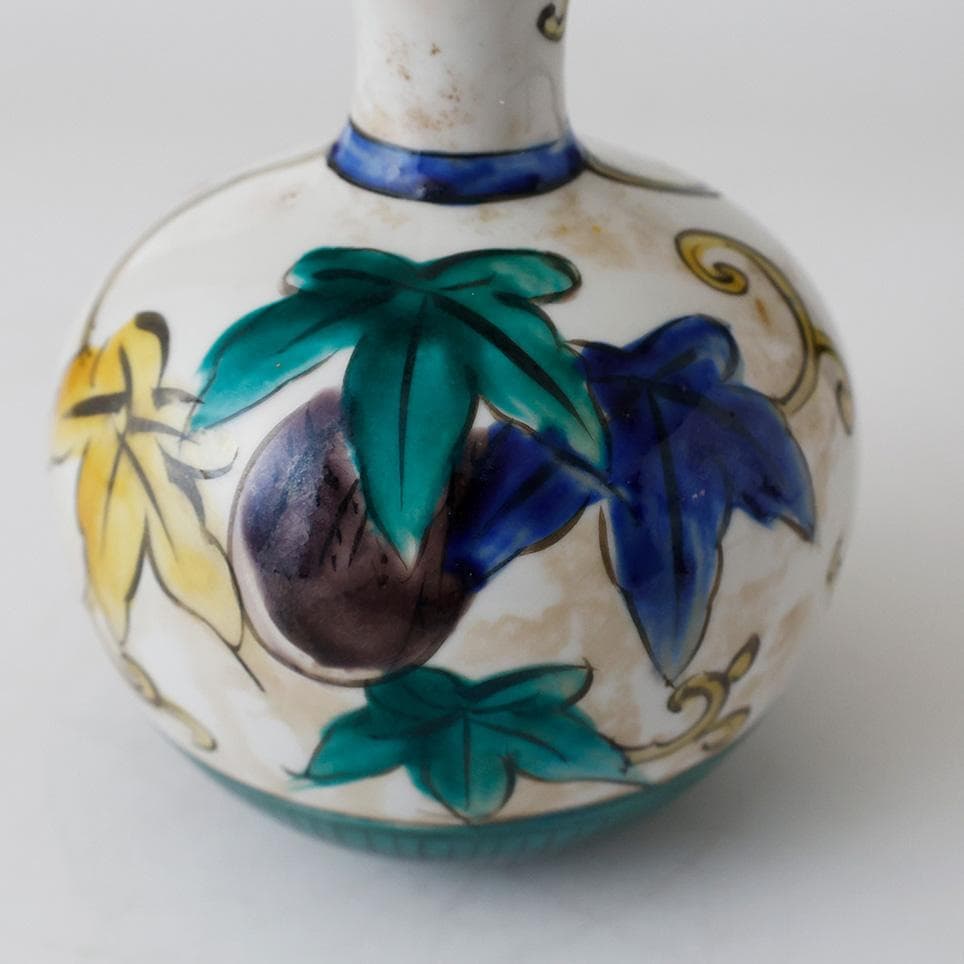 九谷焼 吉田屋写 色絵唐草文 瓢箪形花入 花器 花瓶