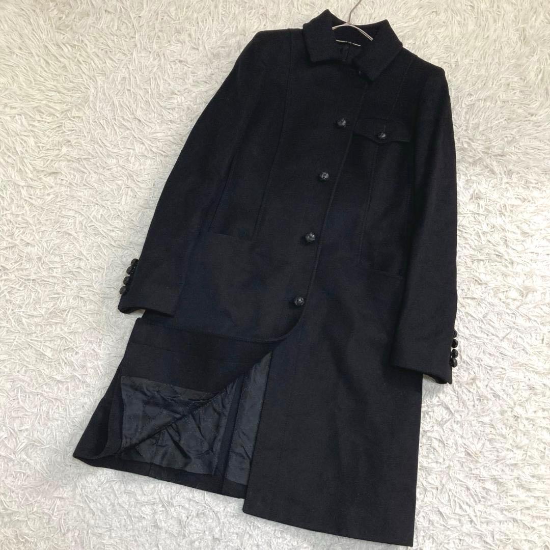 17517✨バリー 42 LL ウールカシミア ロングコート 胡桃ボタン 黒