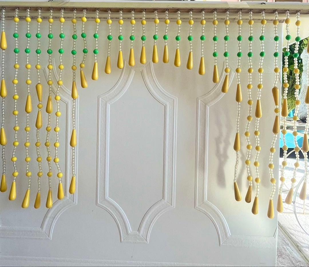 レトロビーズ装飾のれん イエロー・グリーン 昭和レトロ 玉暖簾 珠暖簾