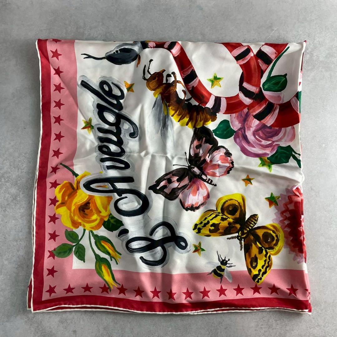 【美品✨希少】グッチ 大判シルクスカーフ スネーク フローラ バタフライ 鑑定済