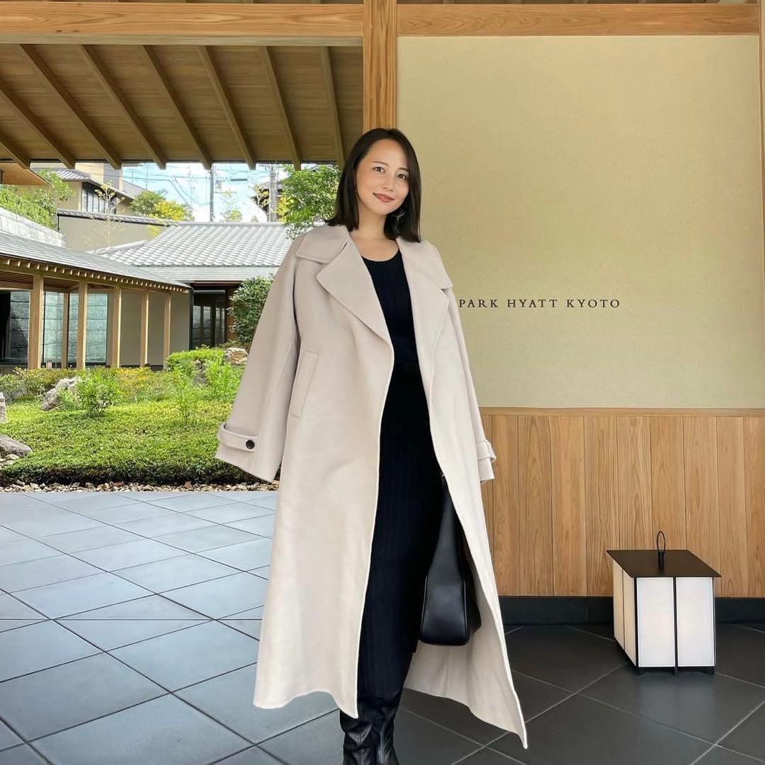 SOUAIRE ソアール ボリュームスリーブウールリバーコート ECRU