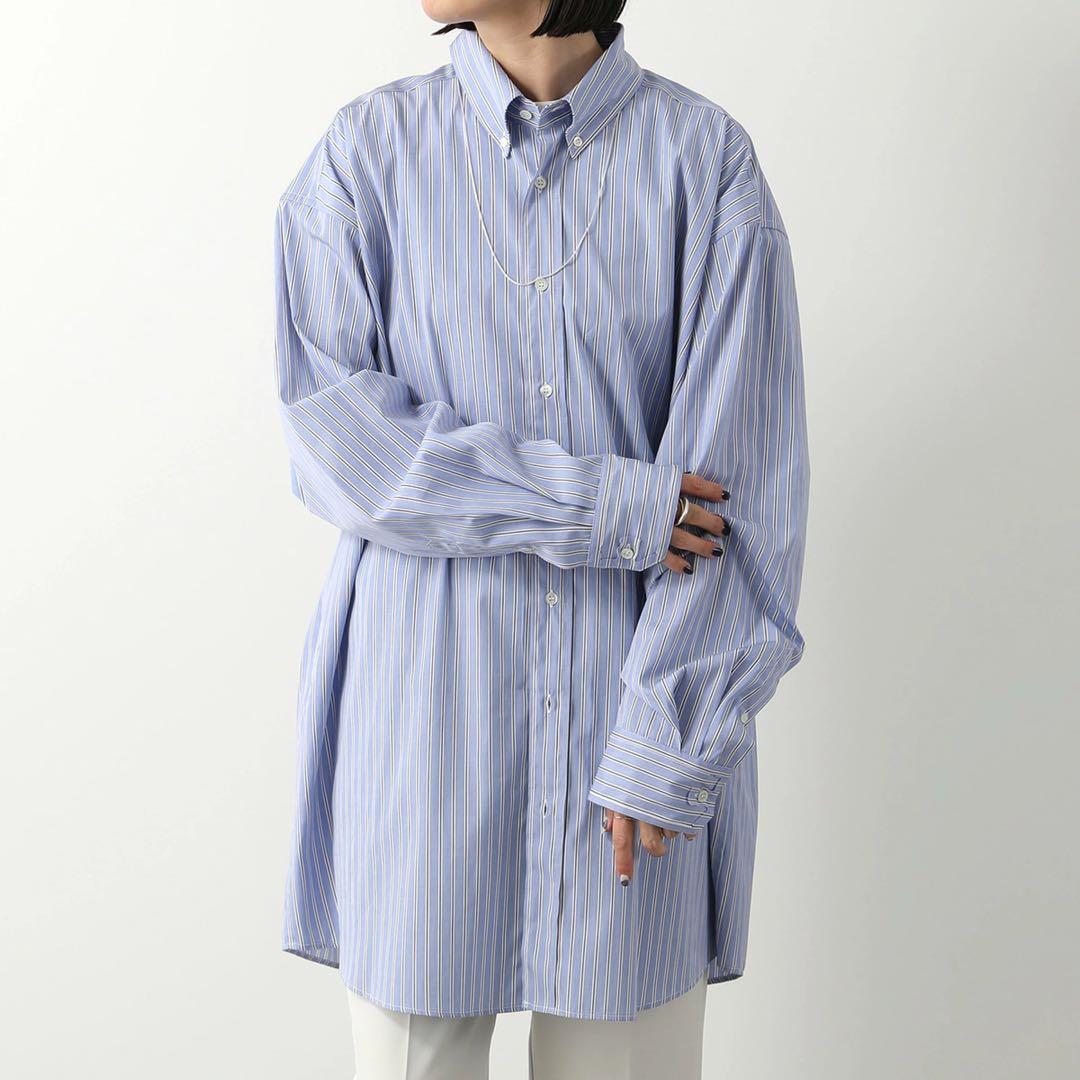 【美品】23AW メゾンマルジェラ　オーバーサイズ　ストライプ　シャツ 　ブルー