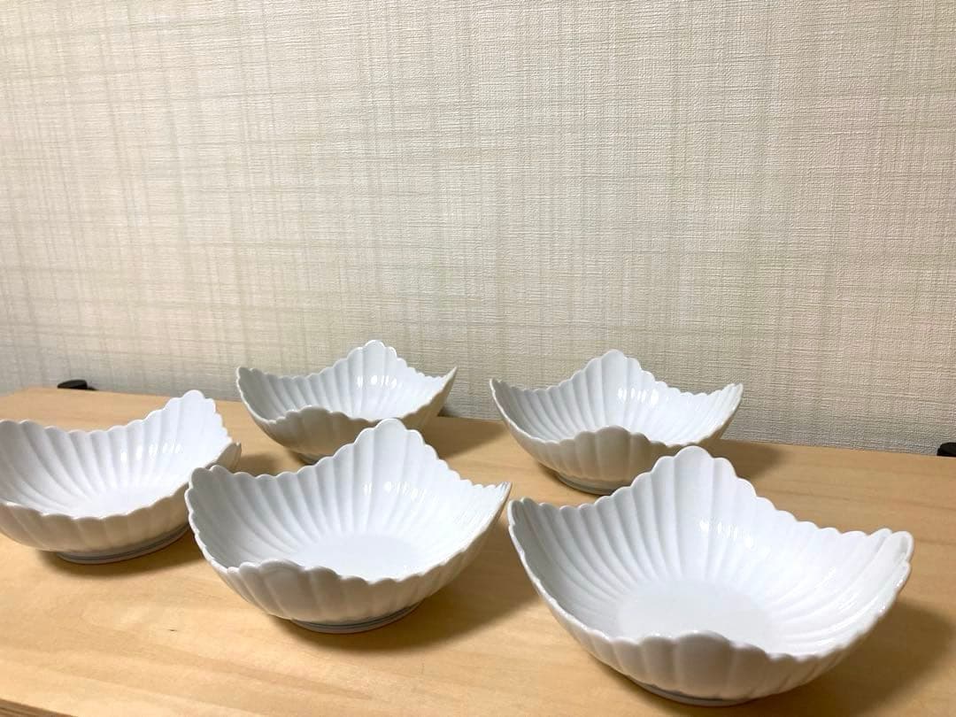 有田焼　白磁　菊割り　角小鉢揃え　小鉢　5客組　其泉　引き出物　【賞美堂】