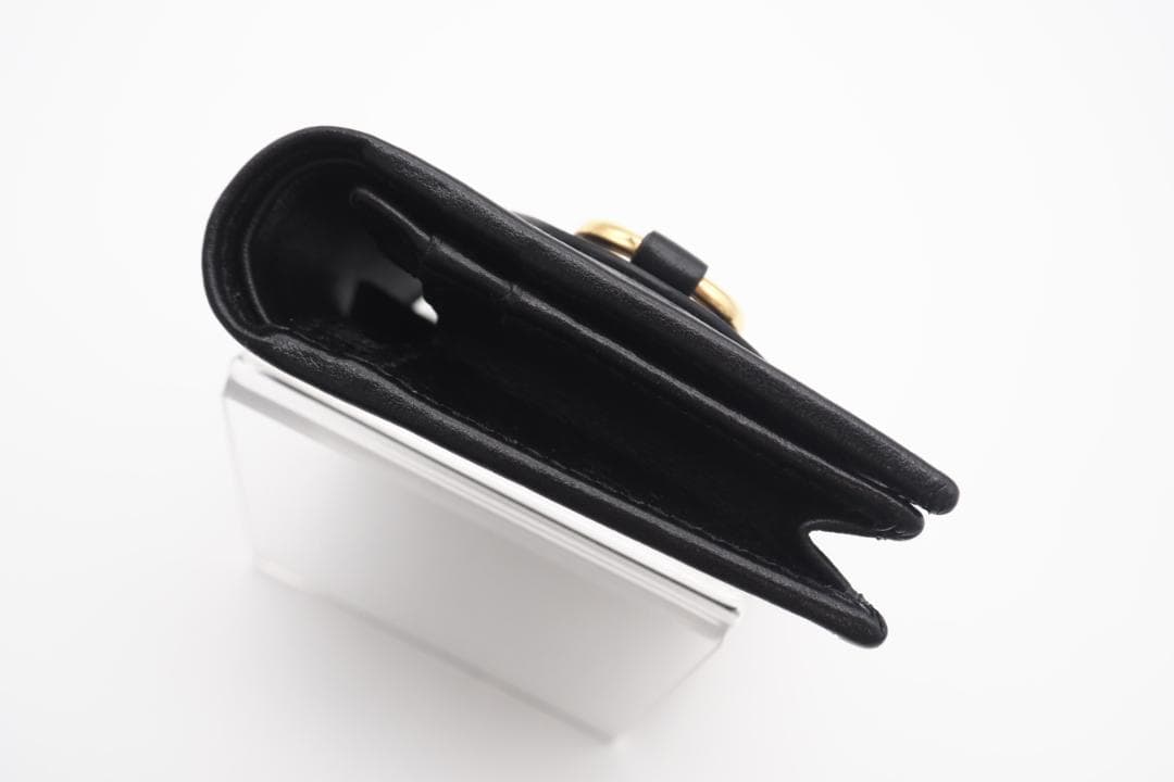 GUCCI 二つ折り財布 ホースビット レザー コンパクトウォレット ブラック
