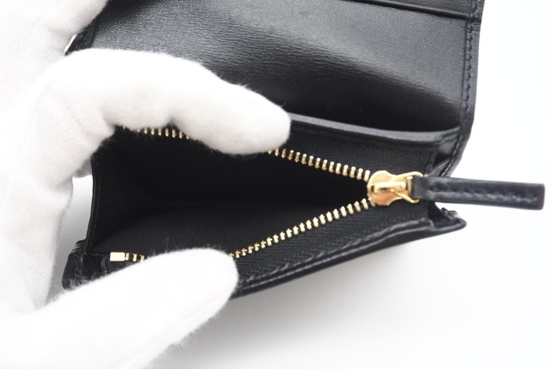 GUCCI 二つ折り財布 ホースビット レザー コンパクトウォレット ブラック