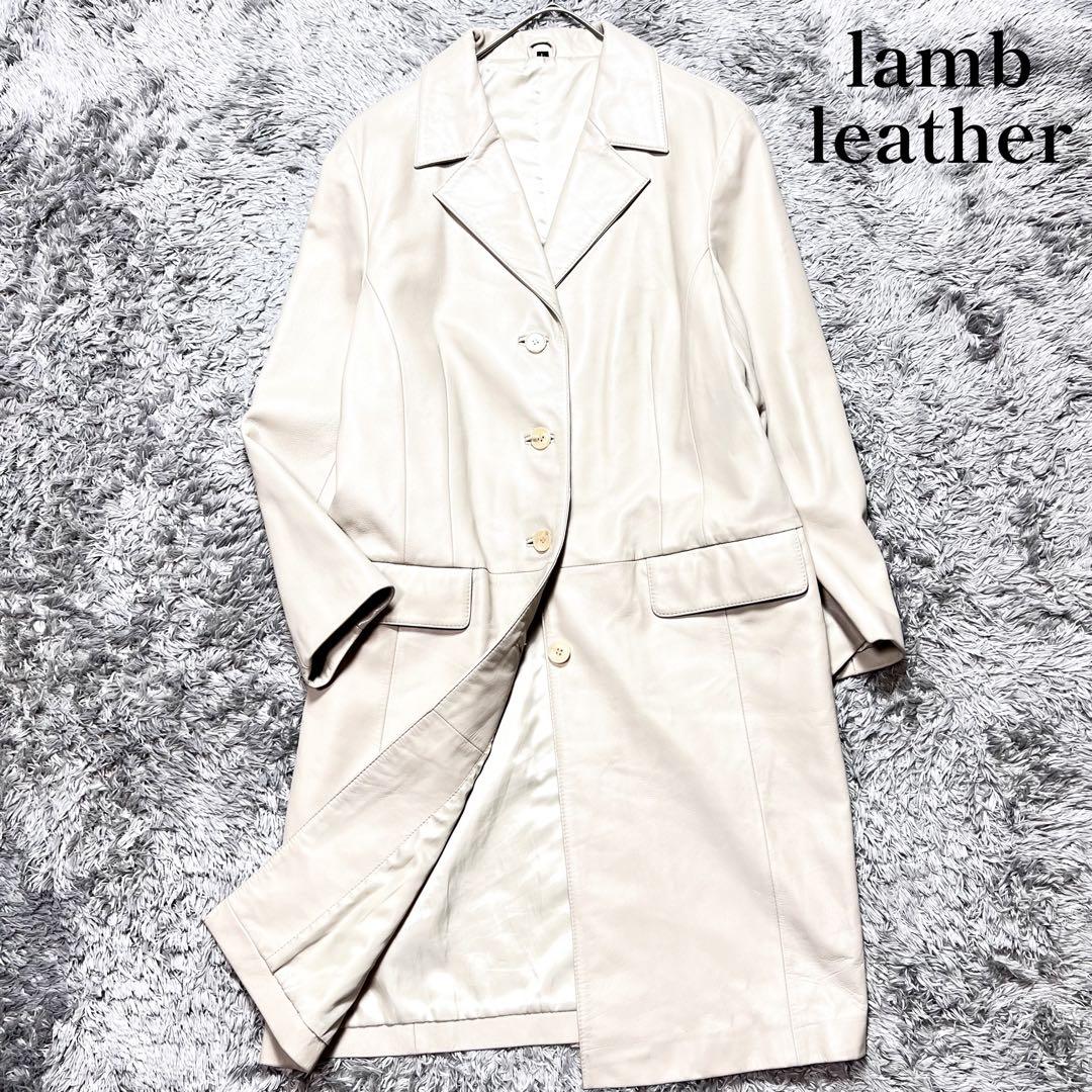 レディース ラムレザー チェスターコート グレーベージュ Lサイズ 美品