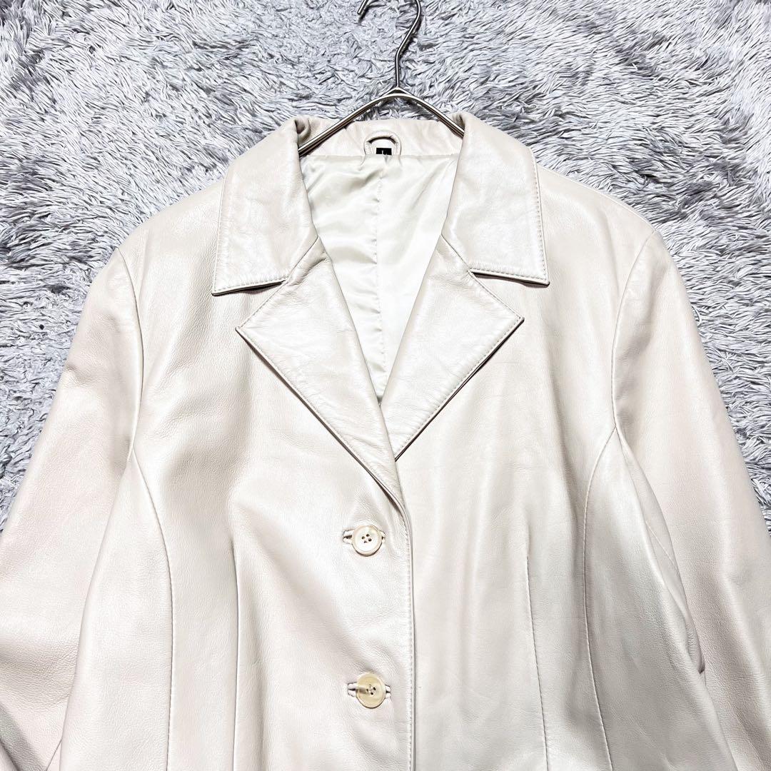 レディース ラムレザー チェスターコート グレーベージュ Lサイズ 美品