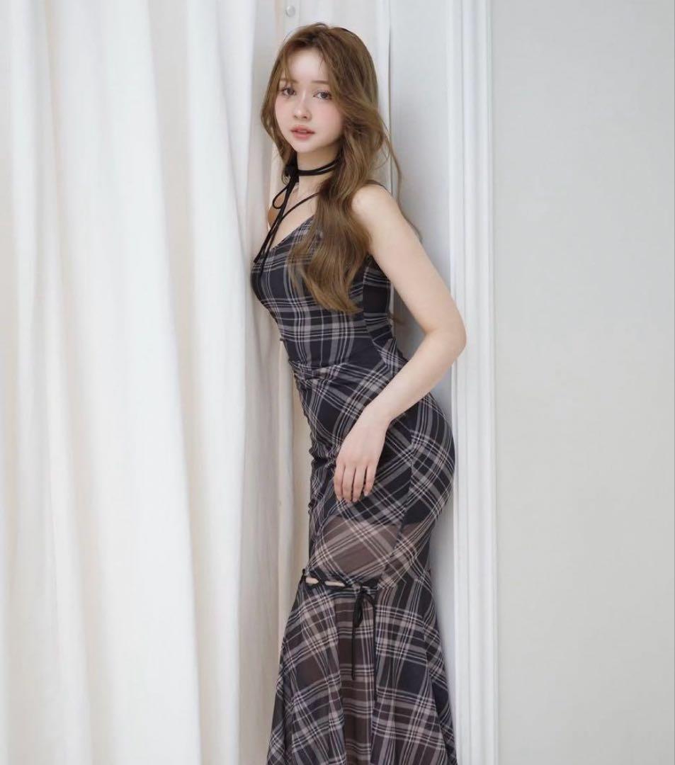 Randy ストリングコア シースルーチェックワンピース