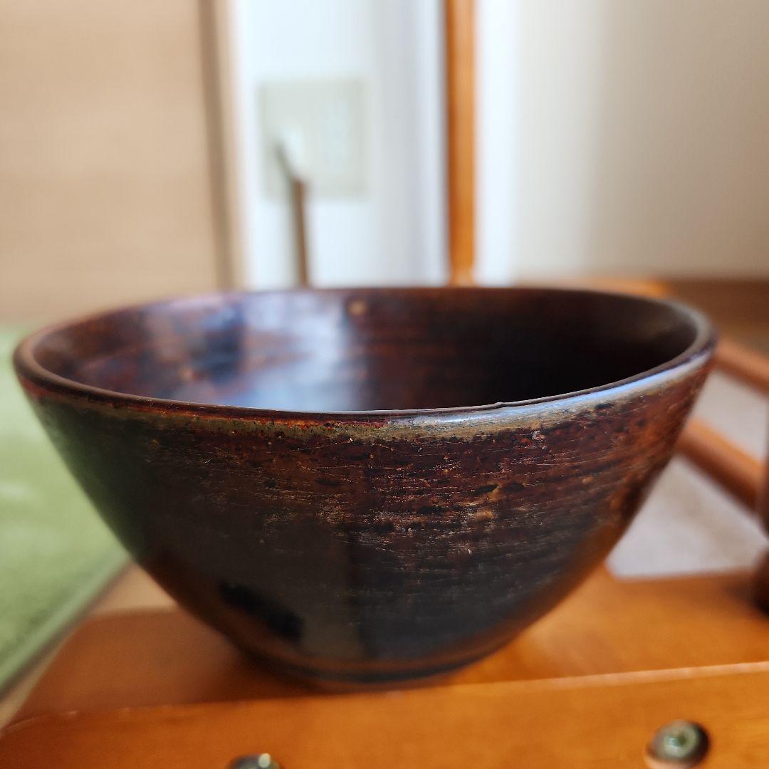 12～13cの黒褐秞茶碗仕覆桐箱付き