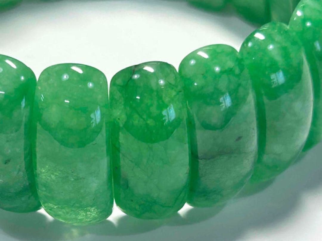 モンゴル産 翡翠 ブレスレット 楕円形 18cm 天然石