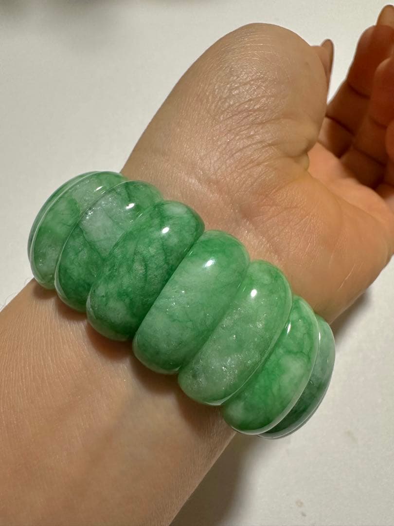 モンゴル産 翡翠 ブレスレット 楕円形 18cm 天然石