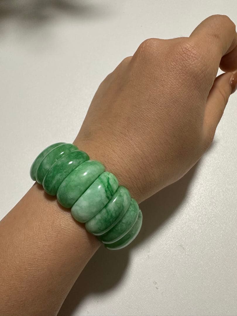 モンゴル産 翡翠 ブレスレット 楕円形 18cm 天然石