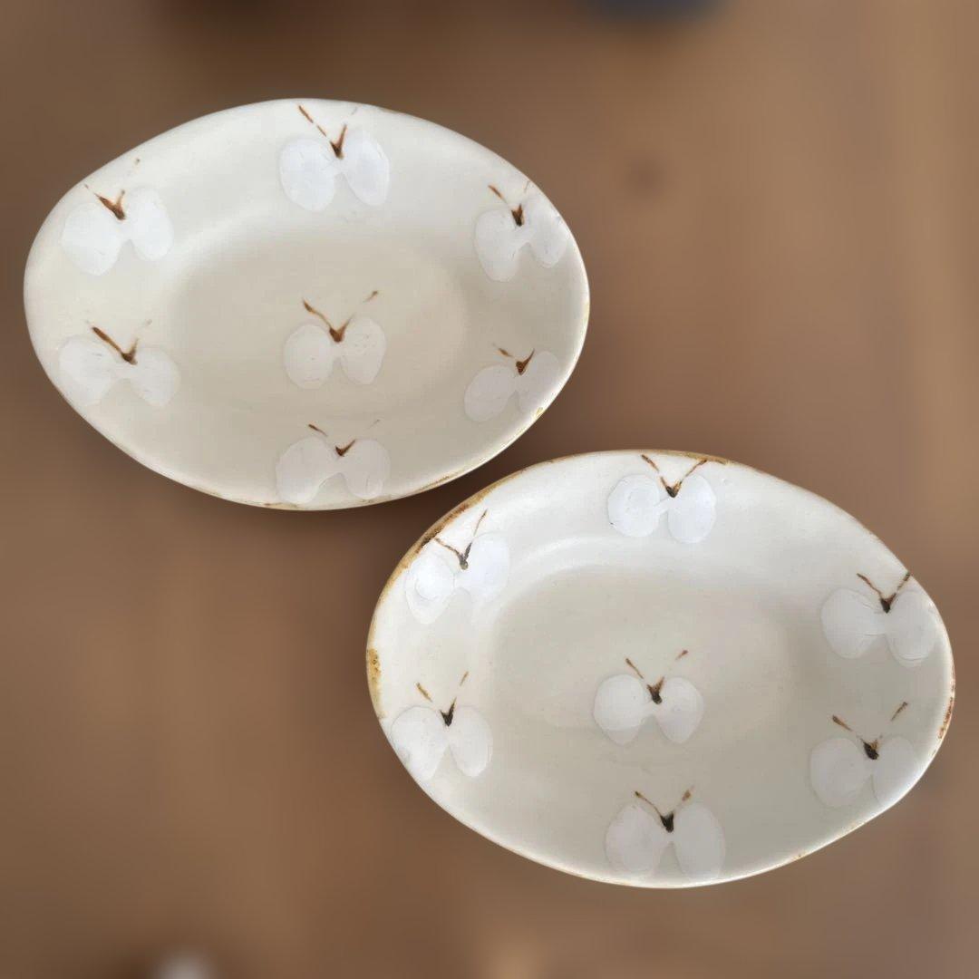 【新品未使用】石木文 白てふてふ皿 2枚セット