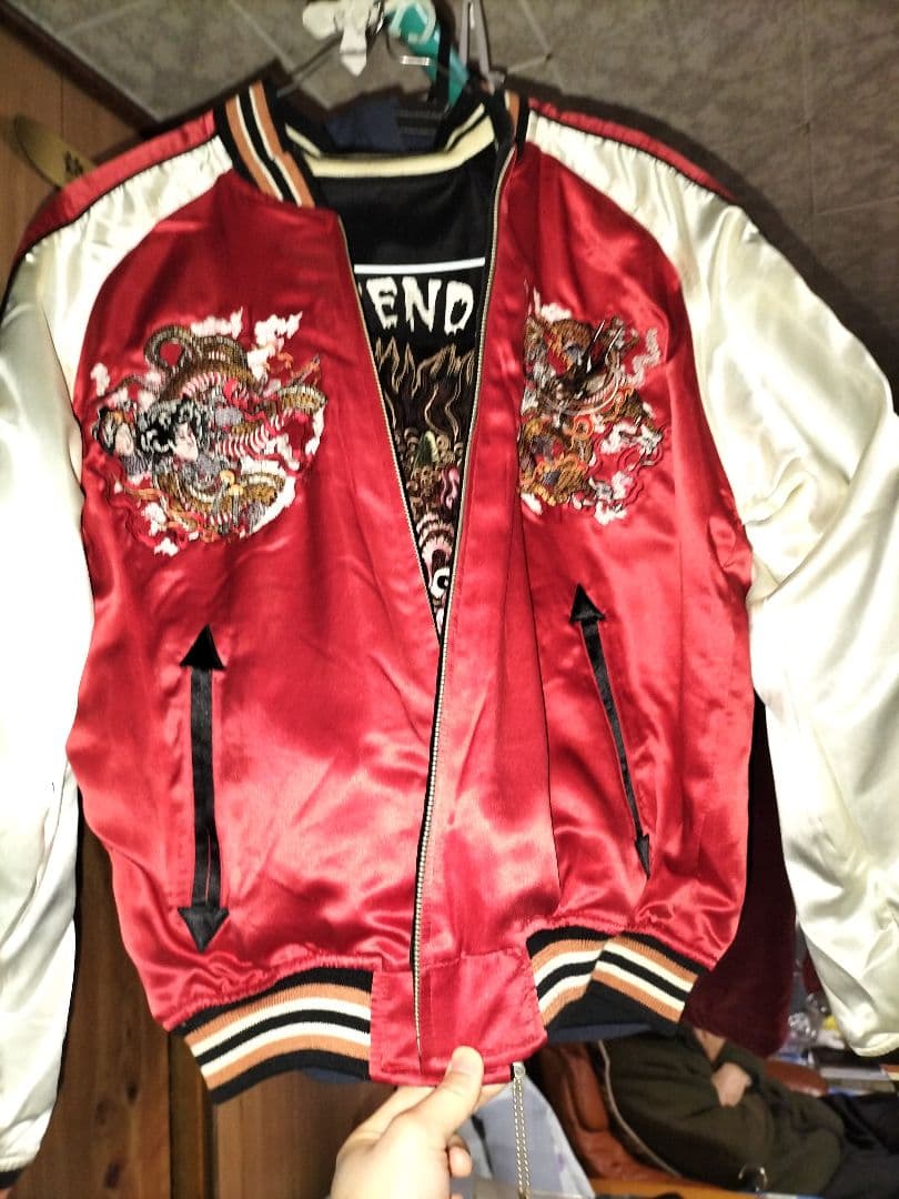 【新品・希少/リバーシブル】爆烈爛漫娘 スカジャン 竜太郎 酒呑童子 和柄 刺繍