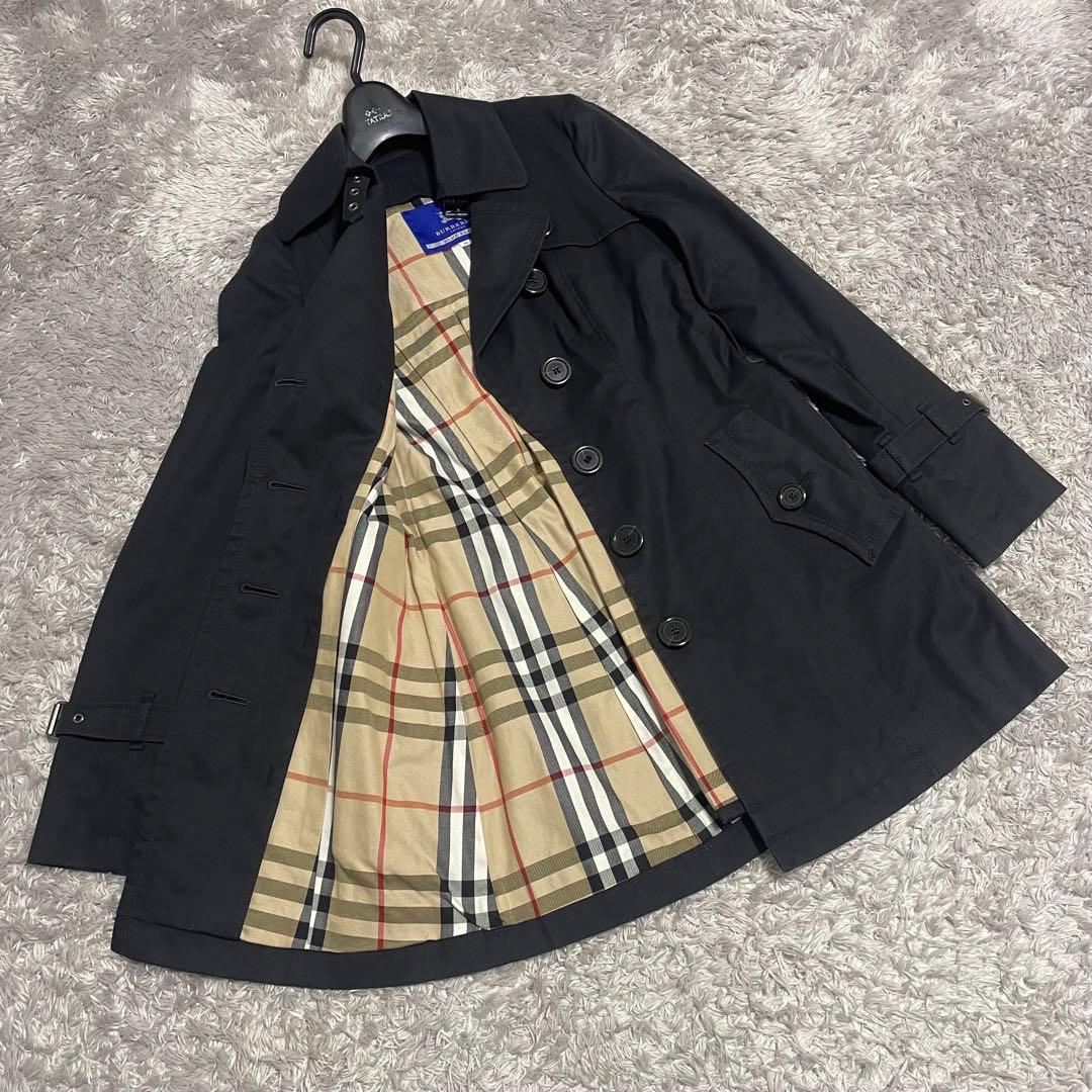 バーバリーブルーレーベル　ノバチェック コート　ブラック サイズ38