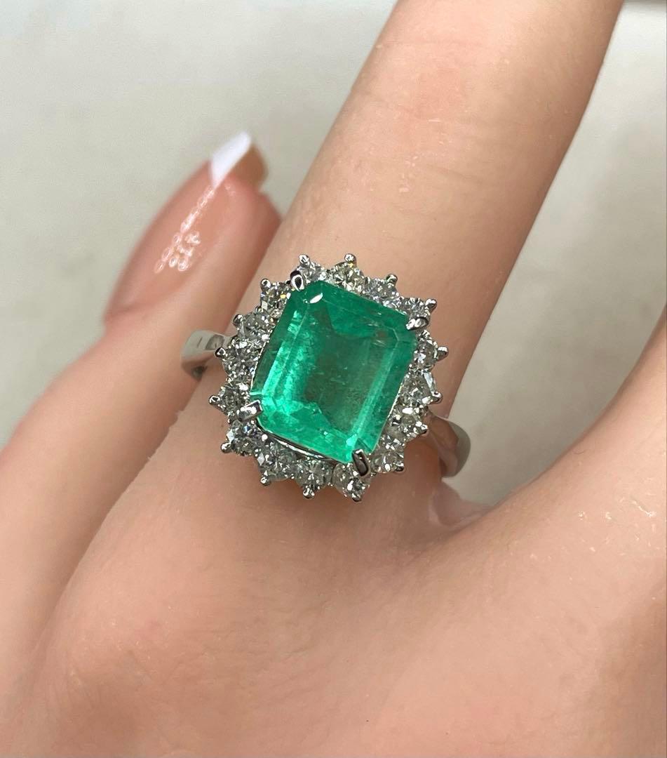 専用JA72★高級 コロンビア産大粒エメラルド3.21ct D リング鑑付