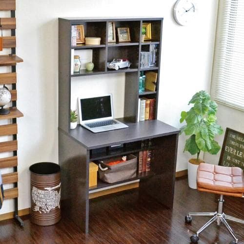 《新品・送料無料》パソコンデスク 83幅 書棚付き ダークブラウン 学習机 書斎