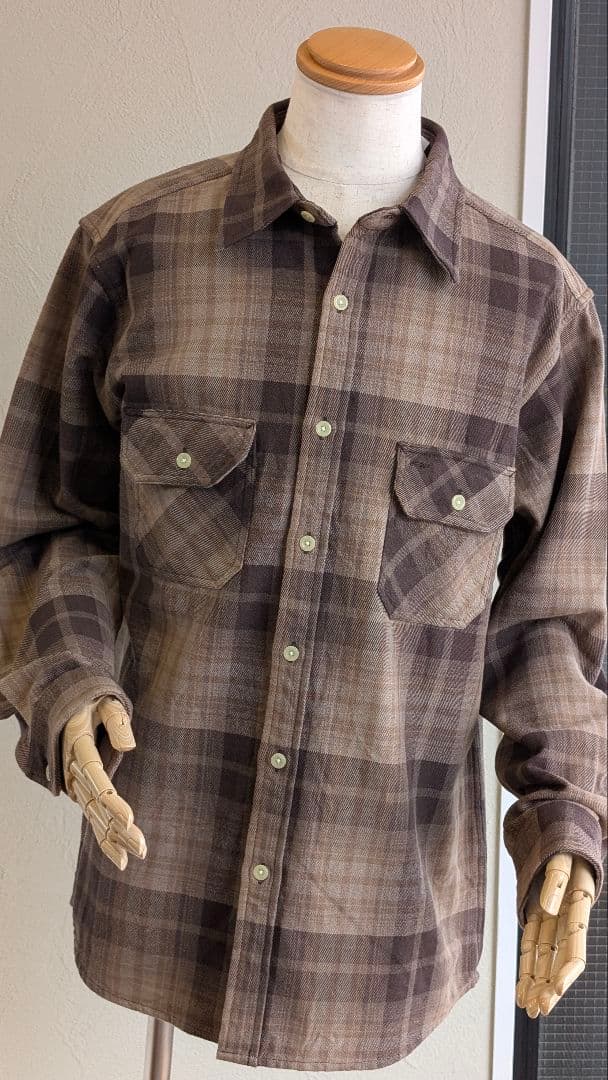 新品未使用camco度詰め双糸ヘビーコットンシャツブラウンチェックサイズLL