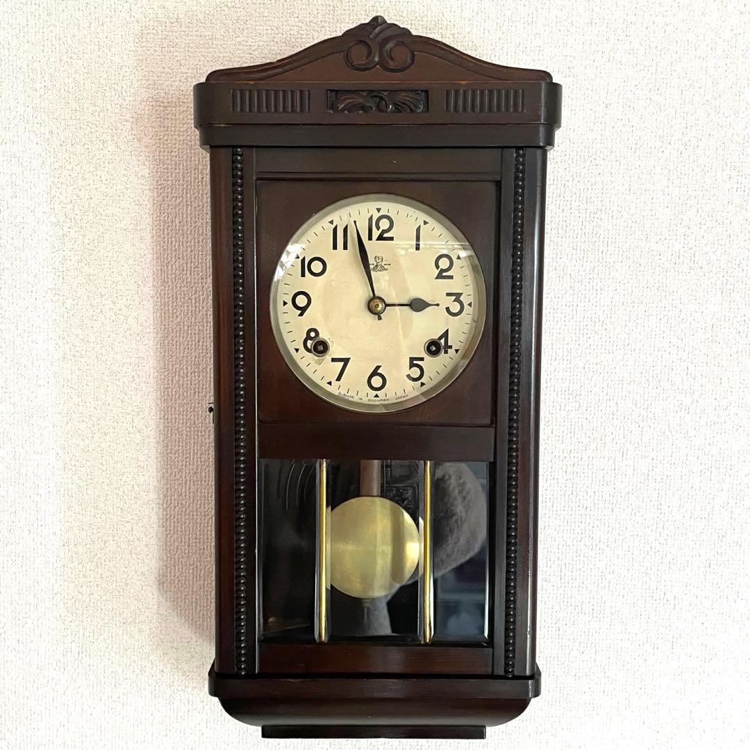 完動品 佐藤時計製造所オキュパイドジャパン 宮型ゼンマイ振り子時計