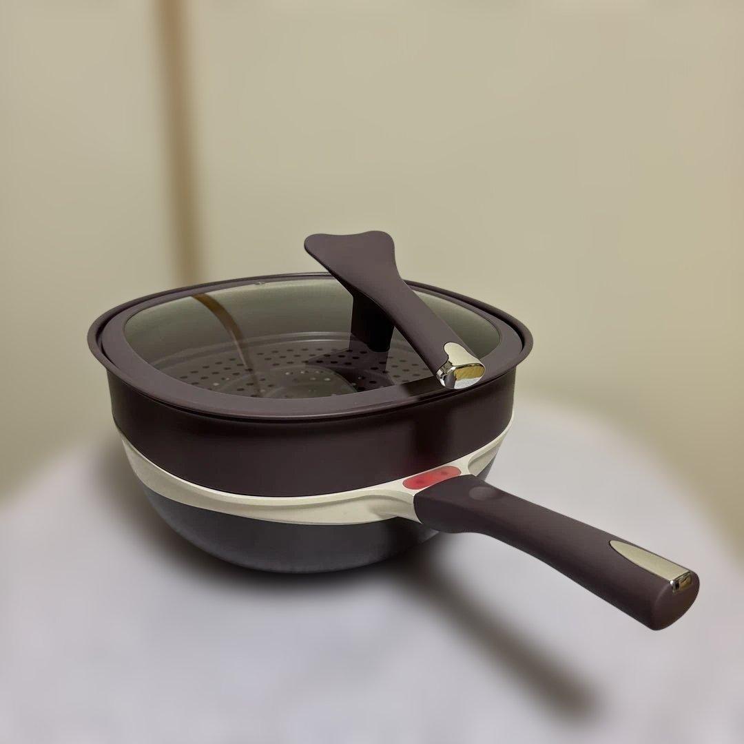 蒸し器付き中華鍋フライパン31cm紫色